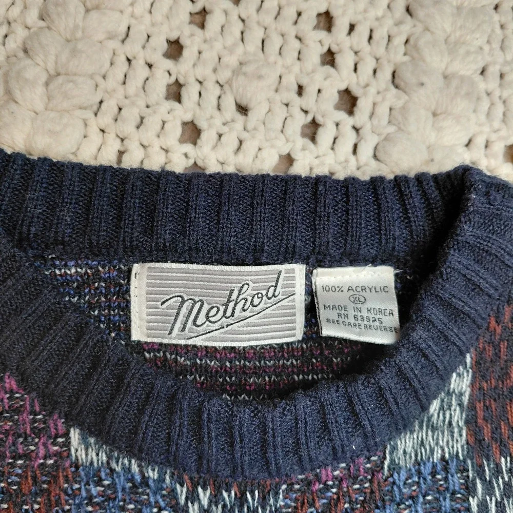 Method Sweater‎ Mens XL Multicolor Geometric Bill Cosby Grandpa Knit Pullover